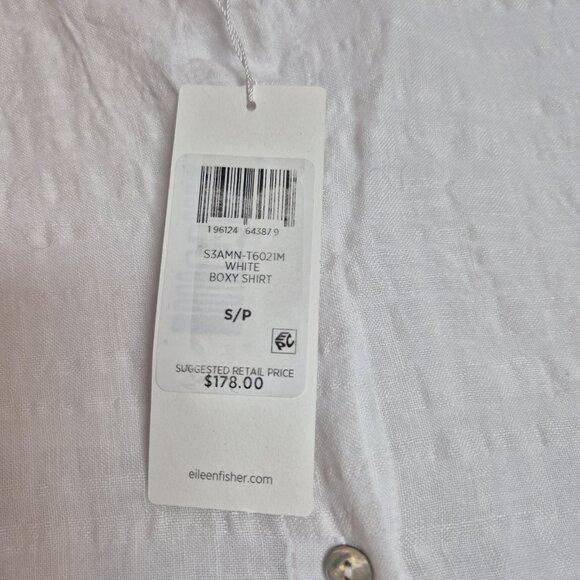 Eileen Fisher Women's Shirt Size S White Mandarin Collar Boxy  Linen-blend (60) - Picture 9 of 12